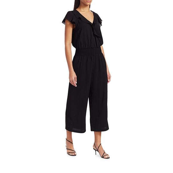 Parker Billie Black Cropped Cap Sleeve Wide Leg Jumpsuit XS - Picture 7 of 9